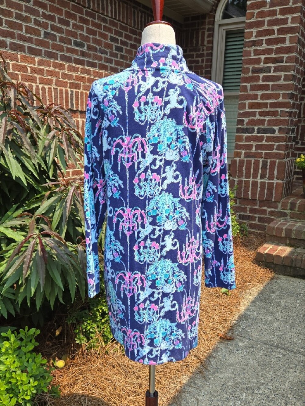 Lilly Pulitzer Navy Blue Printed Zip Tunic Dress with Pink & Aqua Accents - Picture 3 of 11